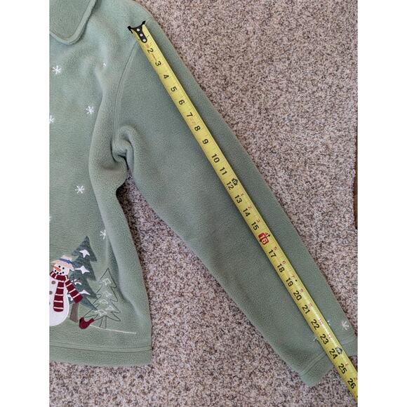 Croft & Barrow Sport Embroidered Snowman Cardigan Green Fleece Women's Medium - Picture 6 of 8